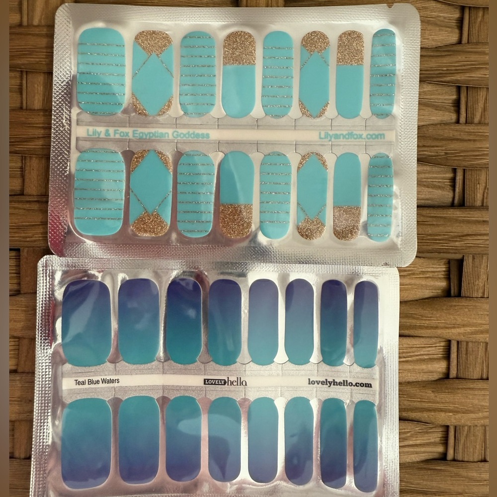NEW Lily and Fox and Lovely Hello Blue, Gold and Teal Ombré Nail Wraps 2 sets